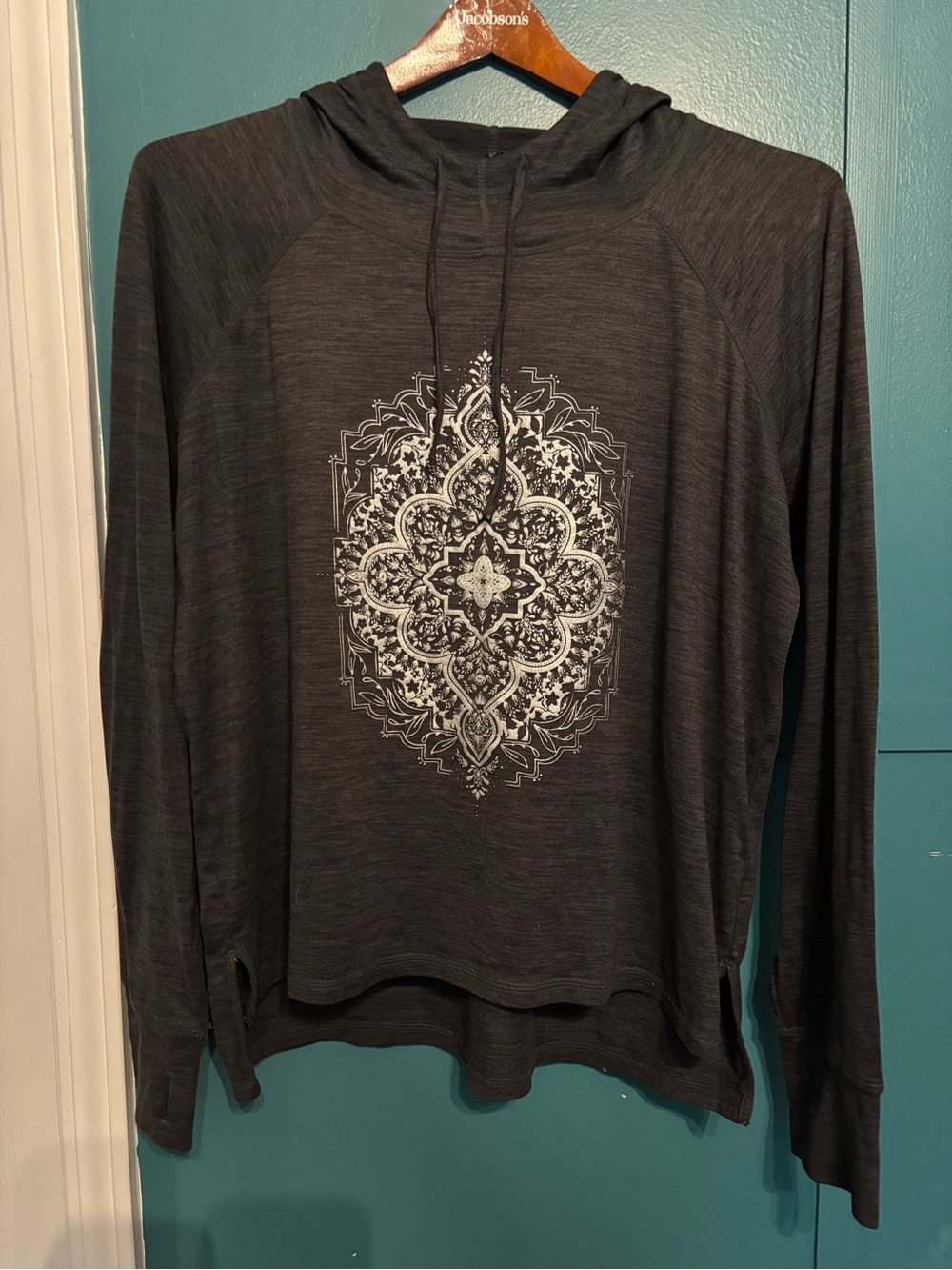 GAIAM Charcoal Gray Pullover Hoodie with Silver Boho Design Size XL